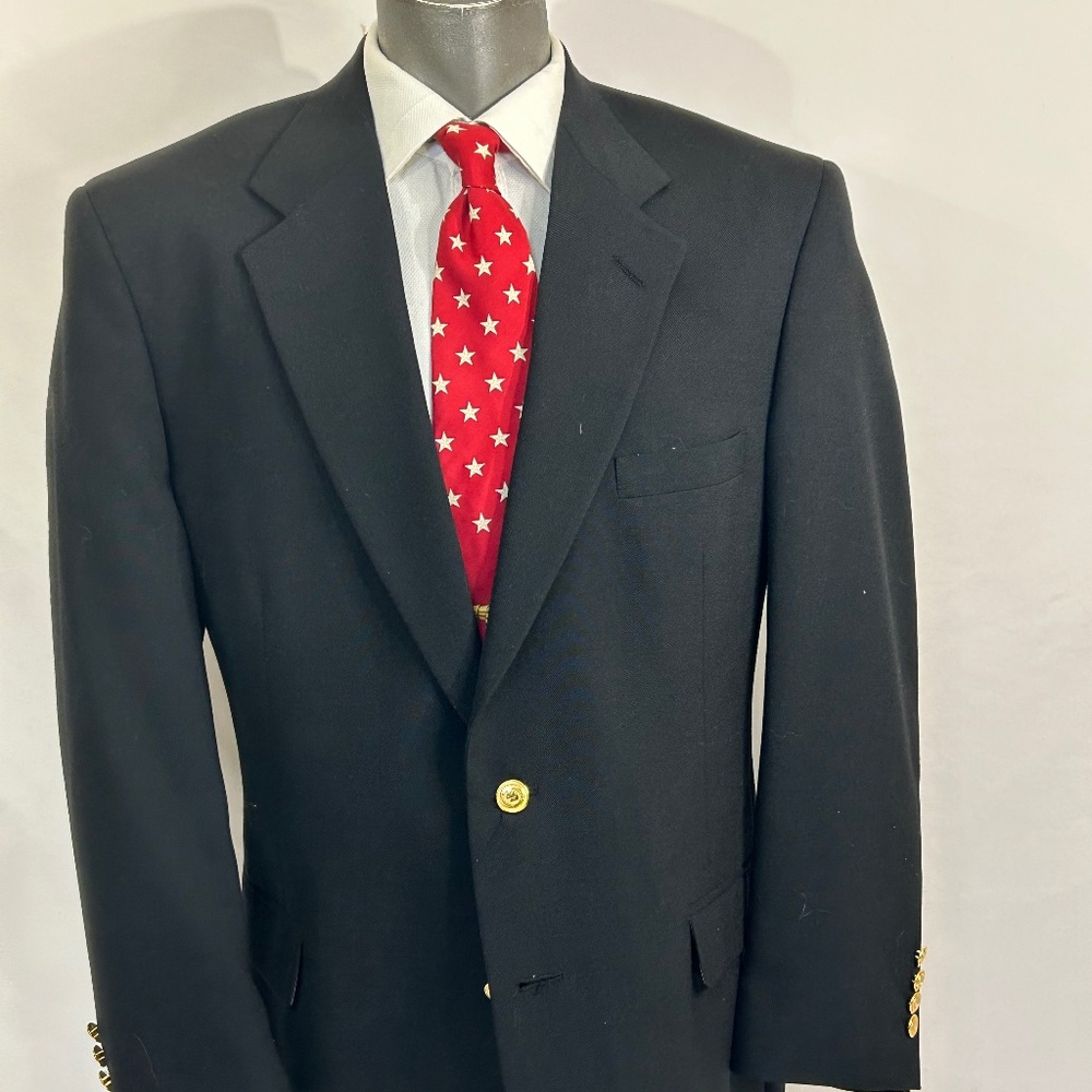 Wimbledon Blazer Sport Coat Size Black Gold Logo‎ Buttons